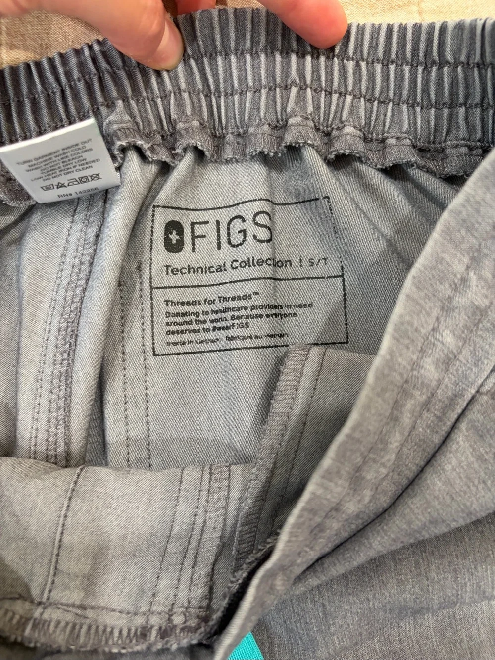 Figs women's Gray Cargo Pants with Teal Drawstring
